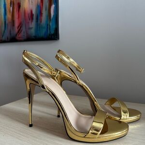 Gold High Heel Slingback Sandals - Women's Elegant Party Heels - size 11